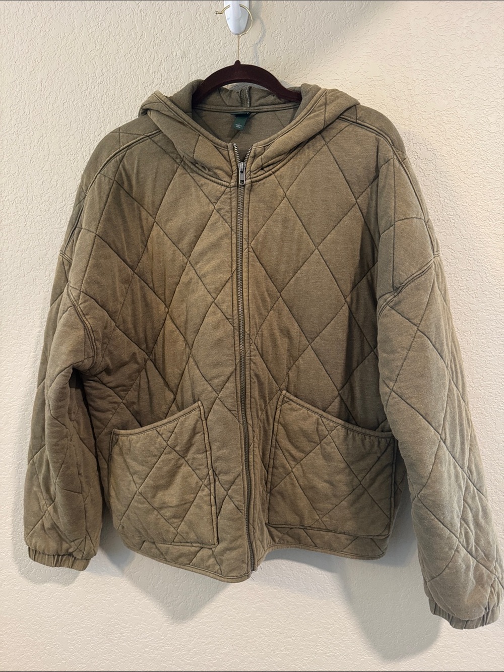 Casual cottage core oversized wild fable Quilted Hooded Jacket - Olive Green L